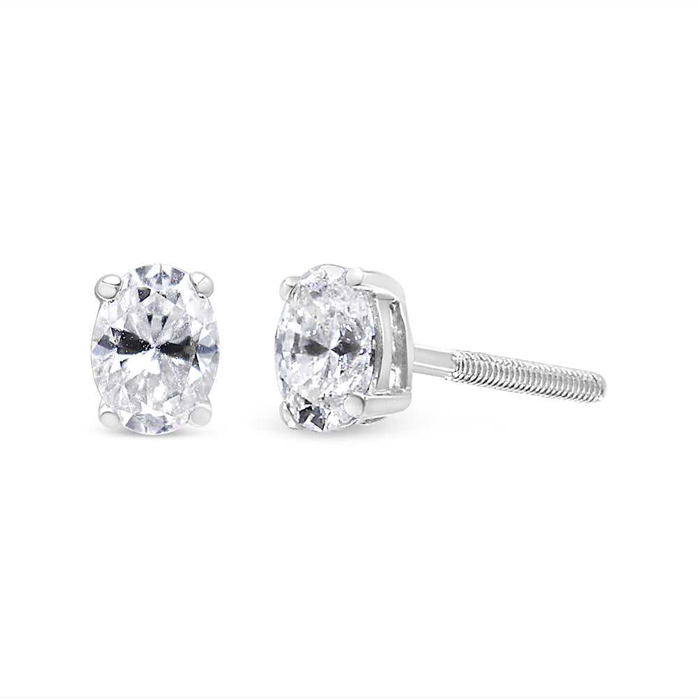 14K White Gold Lab Grown Oval Solitaire Diamond Stud Earrings (F-G Color