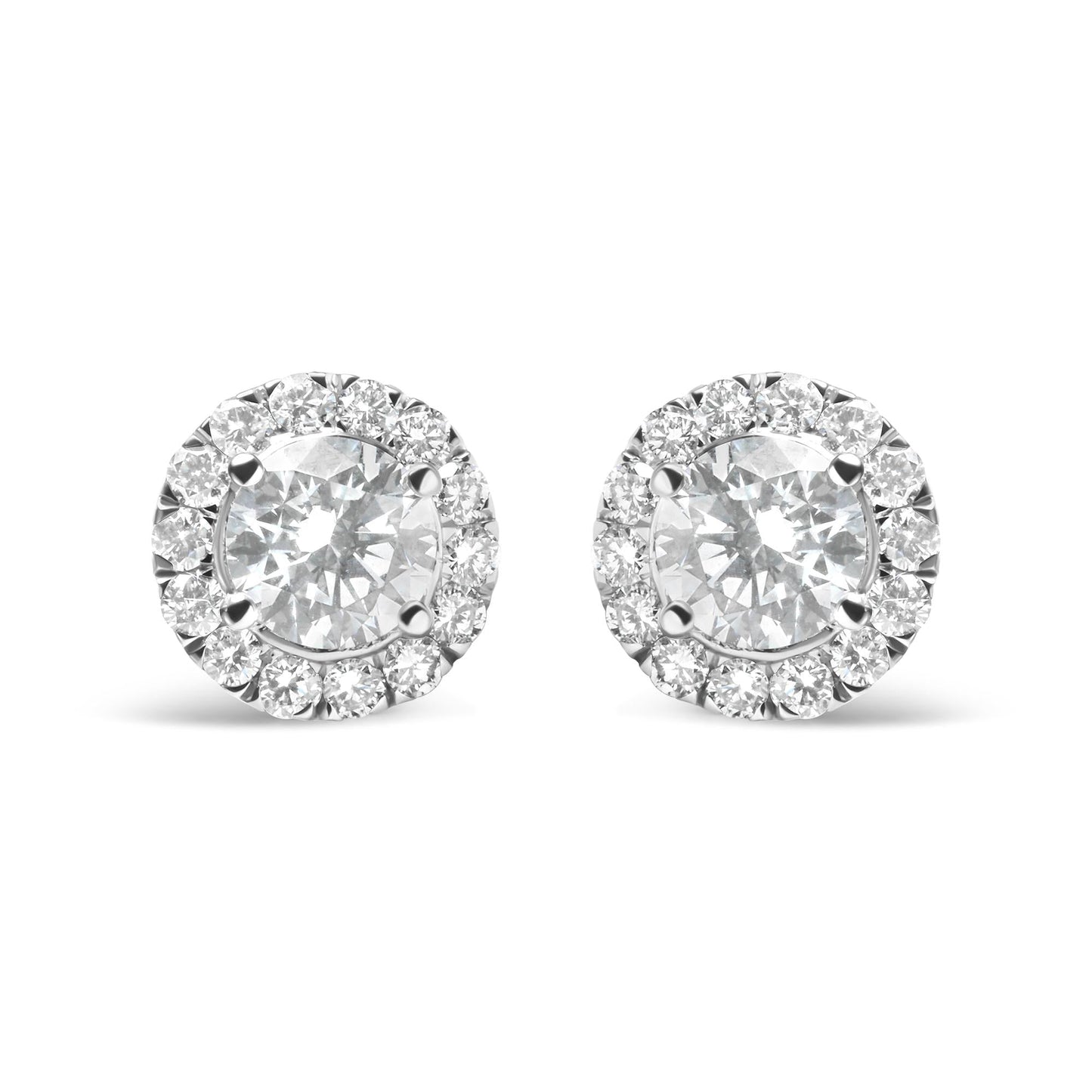 14K White Gold Lab Grown Diamond Solitaire Stud Earrings with Halo (2.00 Cttw