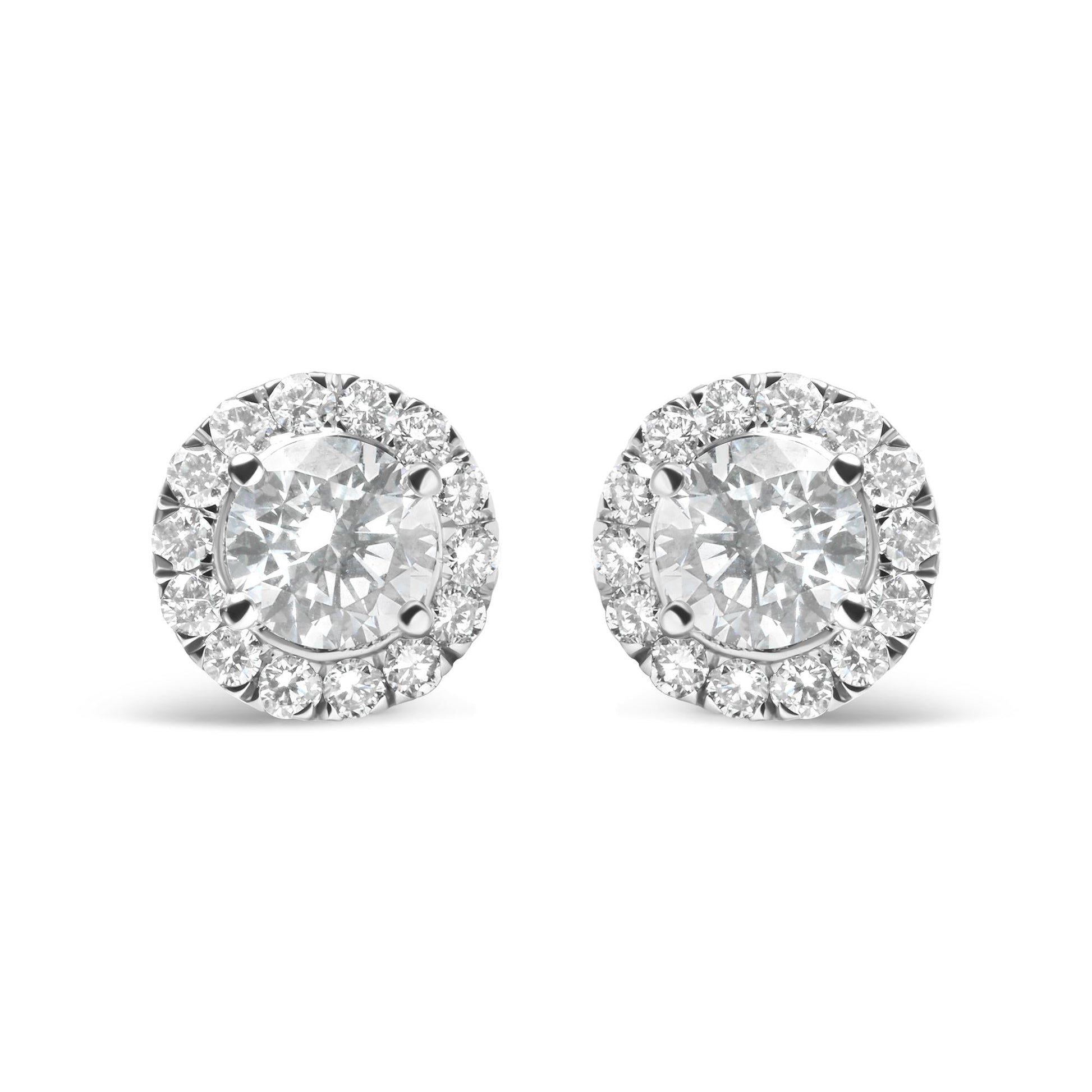 14K White Gold Lab Grown Diamond Solitaire Stud Earrings with Halo (2.00 Cttw