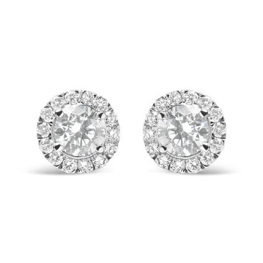 14K White Gold Lab Grown Diamond Solitaire Stud Earrings with Halo (2.00 Cttw