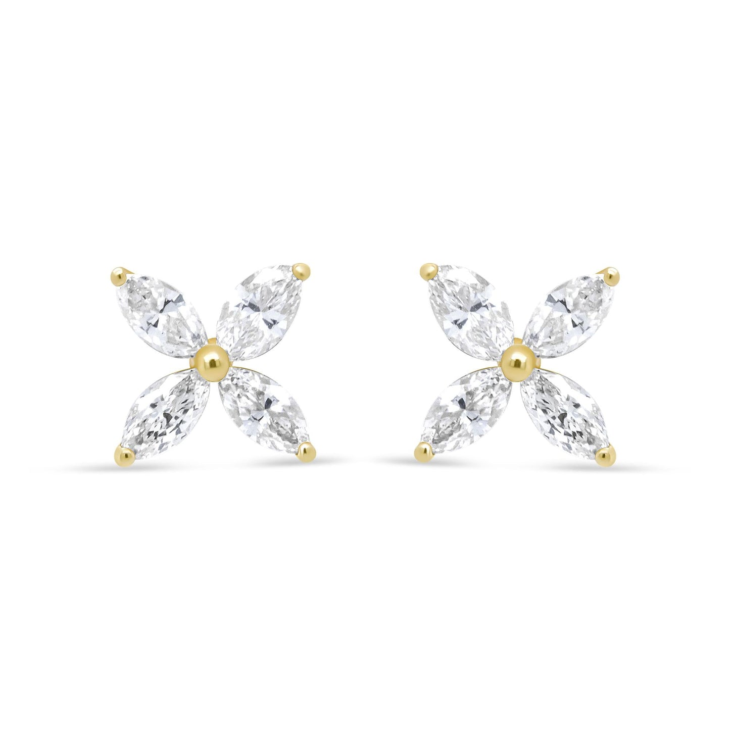 14K Gold Marquise Diamond 8 Stone Floral Leaf Stud Earrings (I-J Color SI2-I1