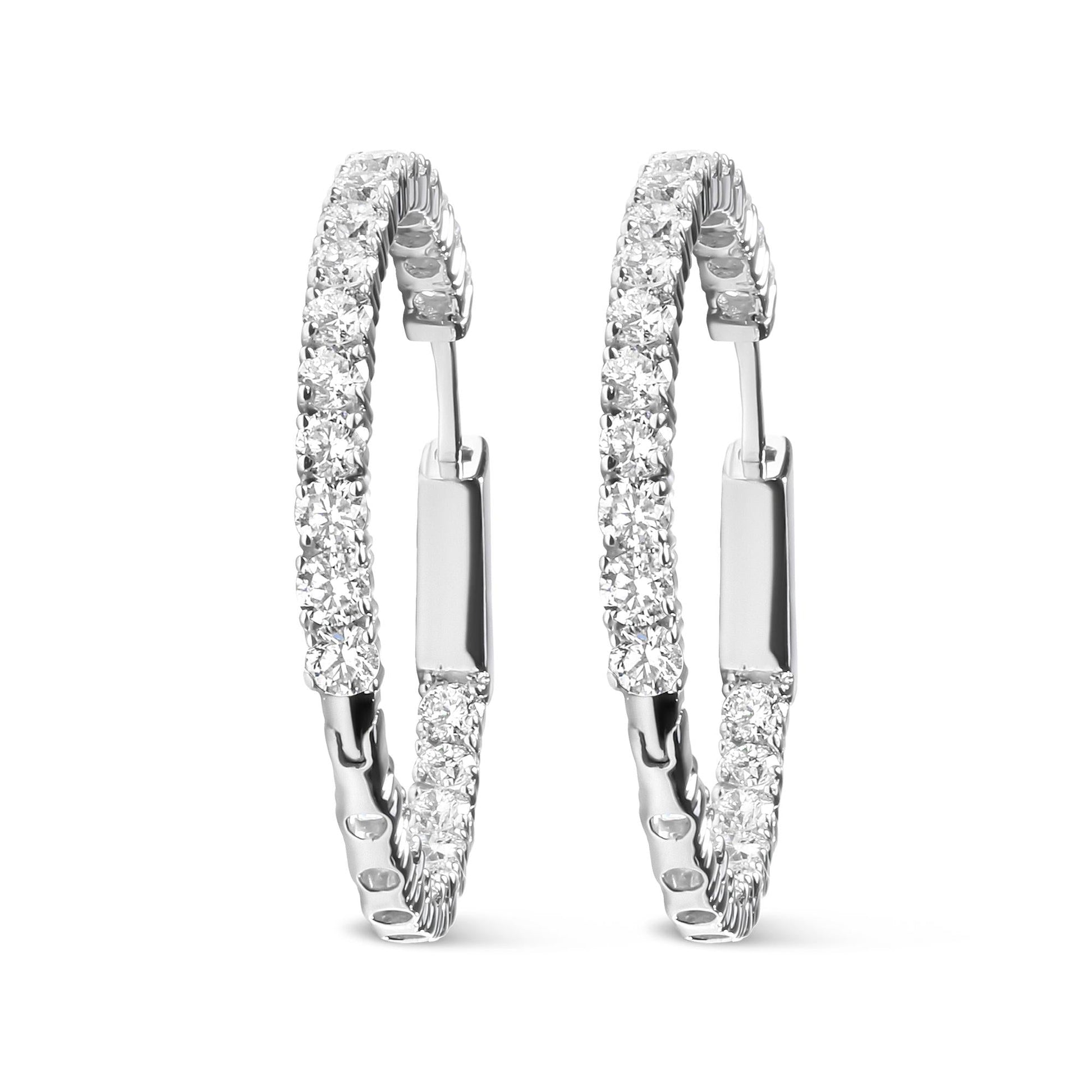 14K White Gold 3.00 Cttw Lab Grown Diamond Inside Out Hoop Earrings (F-G Color