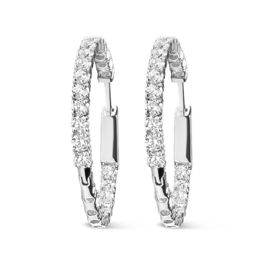 14K White Gold 3.00 Cttw Lab Grown Diamond Inside Out Hoop Earrings (F-G Color