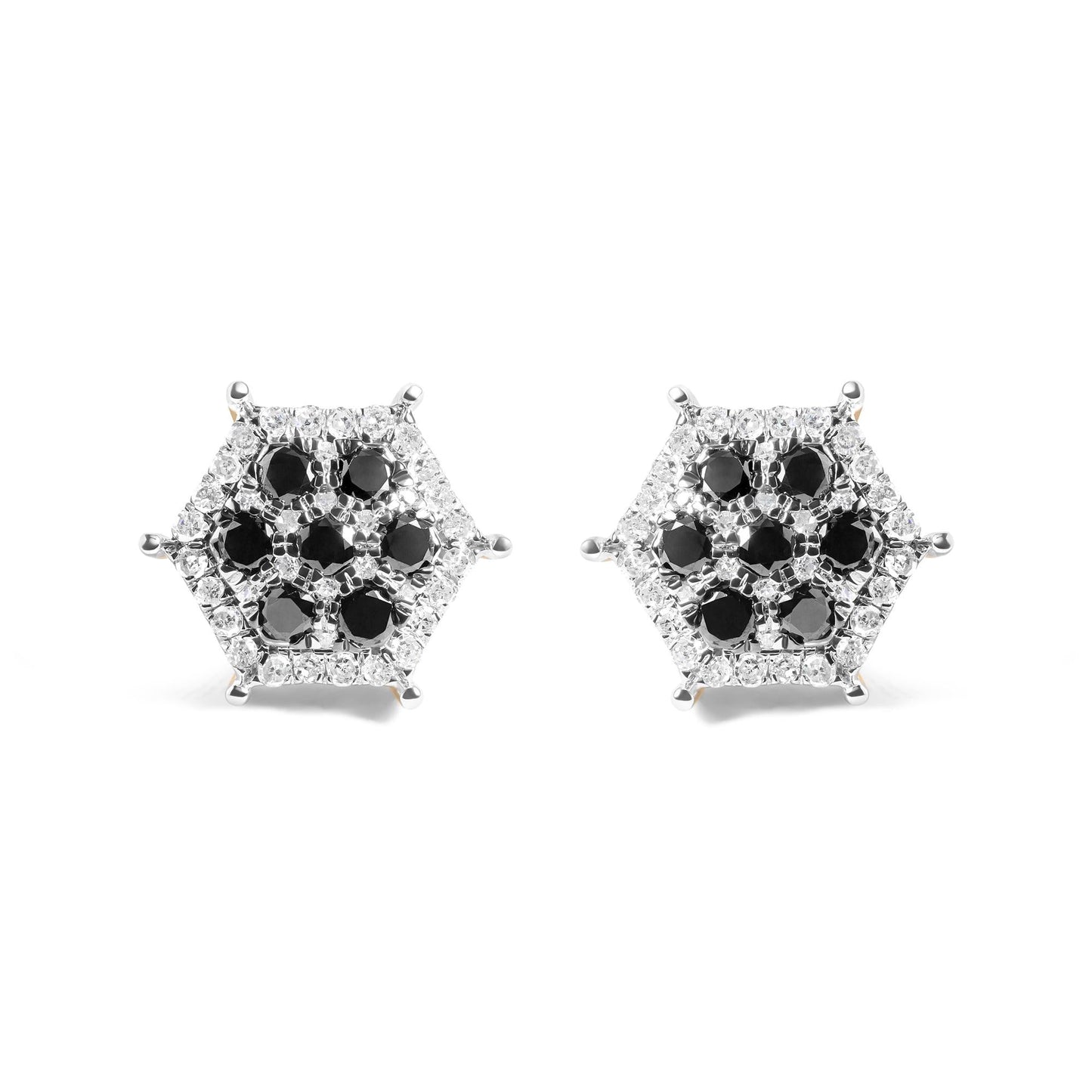 Men’s 10K Yellow Gold 7/8 Cttw White and Black Treated Diamond Earring (Black