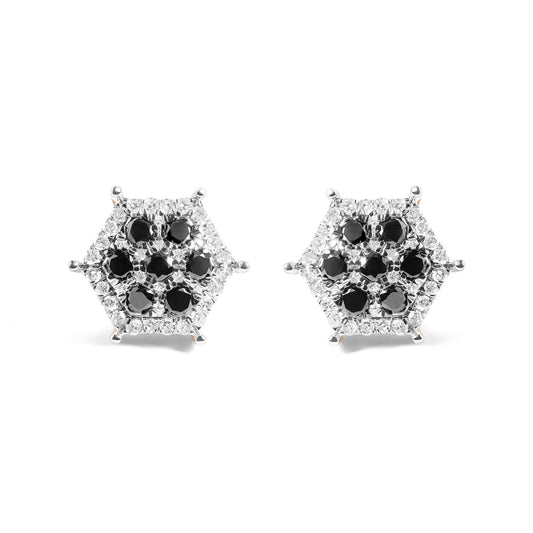 Men’s 10K Yellow Gold 7/8 Cttw White and Black Treated Diamond Earring (Black