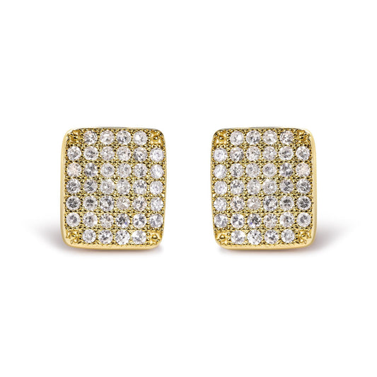 14K Yellow Gold 1/2 Cttw Diamond Square Shaped Composite Cluster Stud Earrings