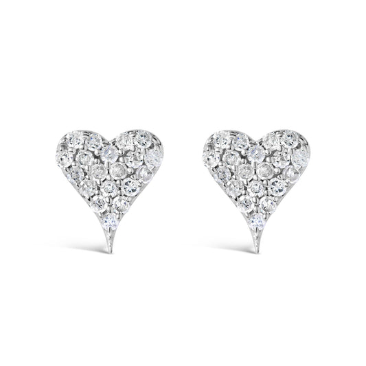 925 Sterling Silver 1/10 Cttw Diamond Heart Shaped Stud Earrings (I-J Color I3