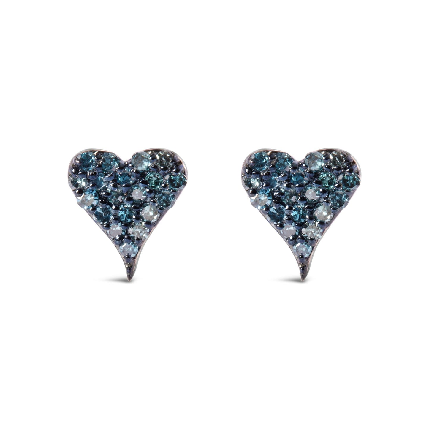 925 Sterling Silver 1/10 Cttw Blue Diamond Heart Shaped Stud Earrings (Blue Color, I3 Clarity)