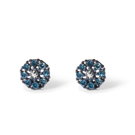 925 Sterling Silver 1/10 Cttw Blue Diamond Floral Cluster Stud Earrings (Blue