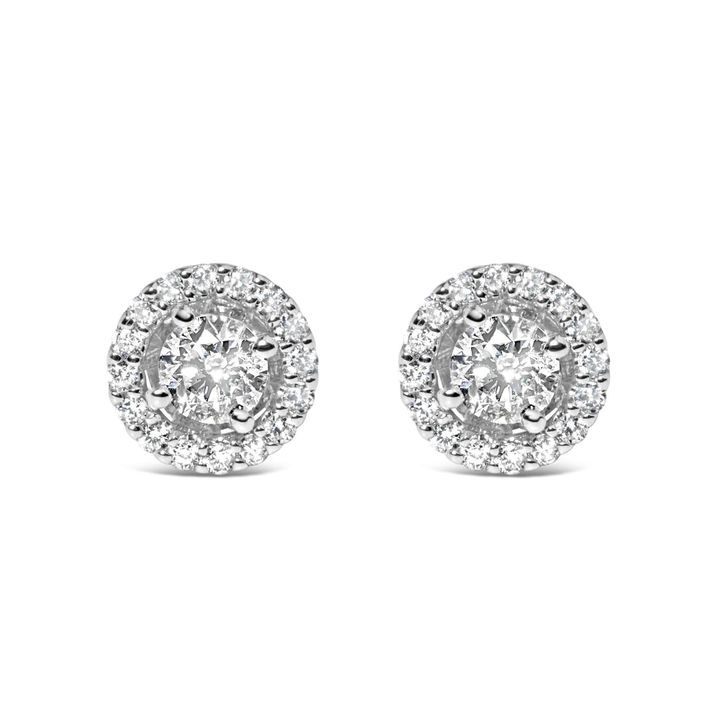 14K White Gold 3/4 Cttw Lab Grown Diamond Solitaire With Halo Stud Earrings