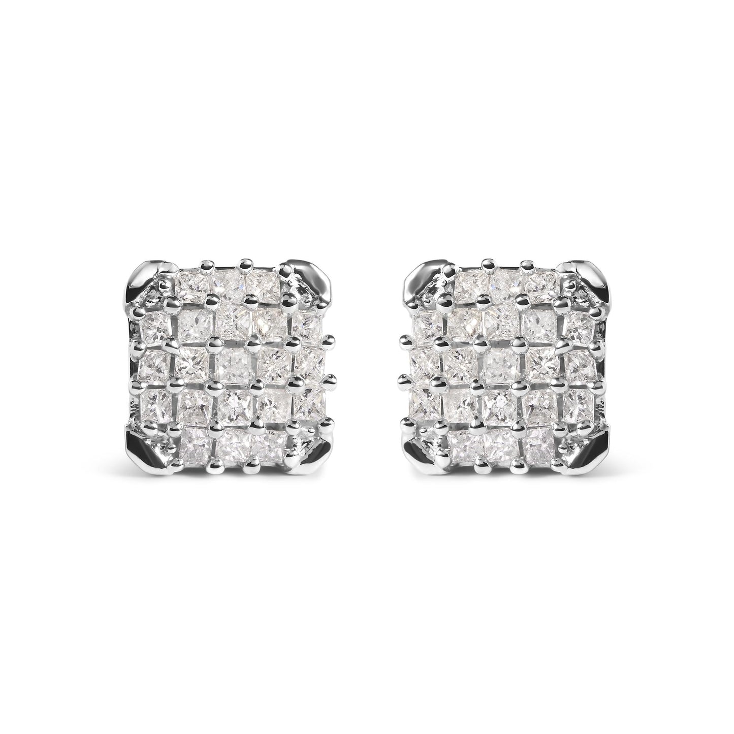 10K White Gold 3/4 Cttw Princess Diamond Composite Open Frame Stud Earrings