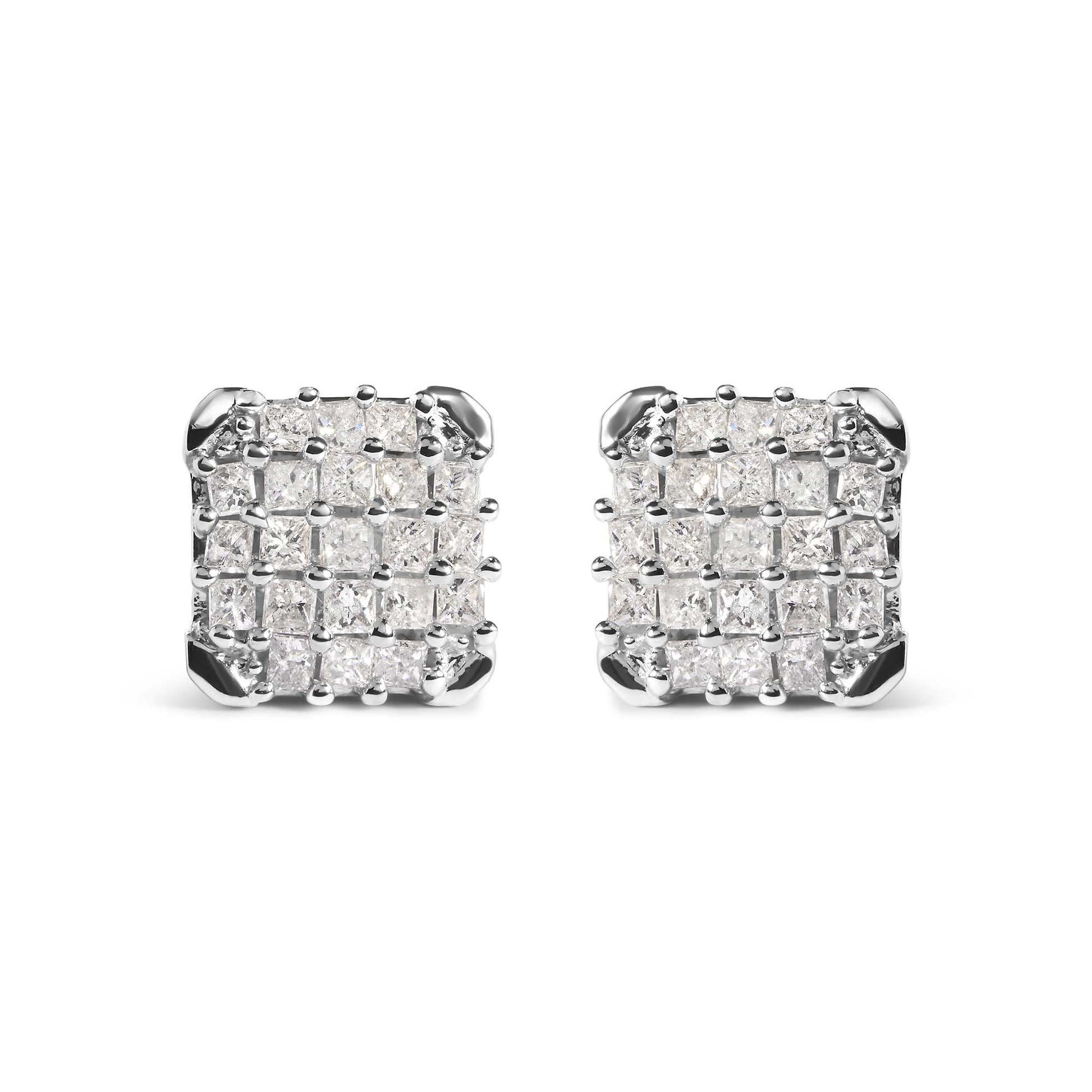 10K White Gold 3/4 Cttw Princess Diamond Composite Open Frame Stud Earrings