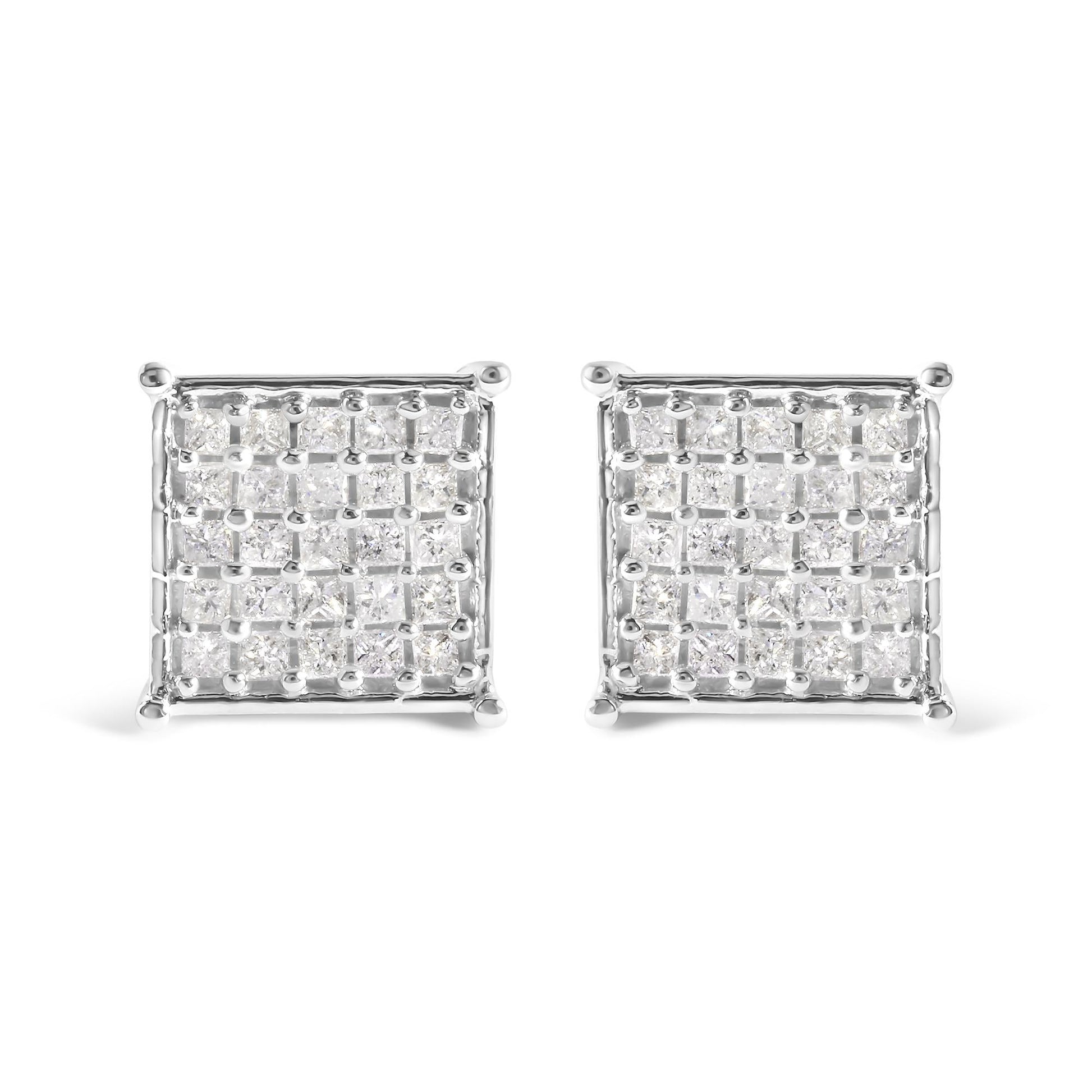 10K White Gold 3/4 Cttw Princess Diamond Composite Stud Earrings (I-J Color