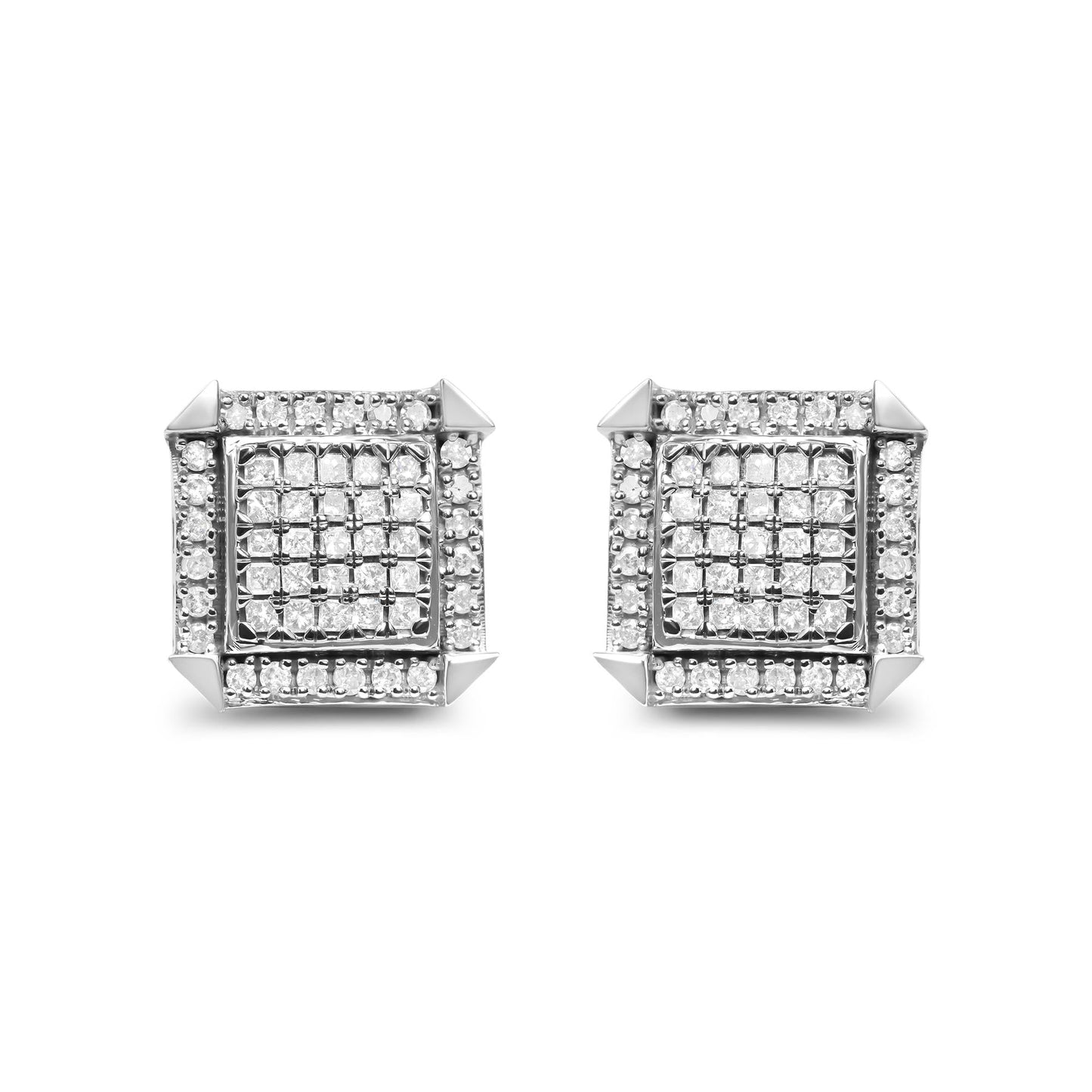 10K White Gold 1.0 Cttw Diamond Composite with Halo Stud Earrings (H-I Color