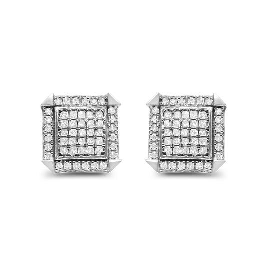 10K White Gold 1.0 Cttw Diamond Composite with Halo Stud Earrings (H-I Color