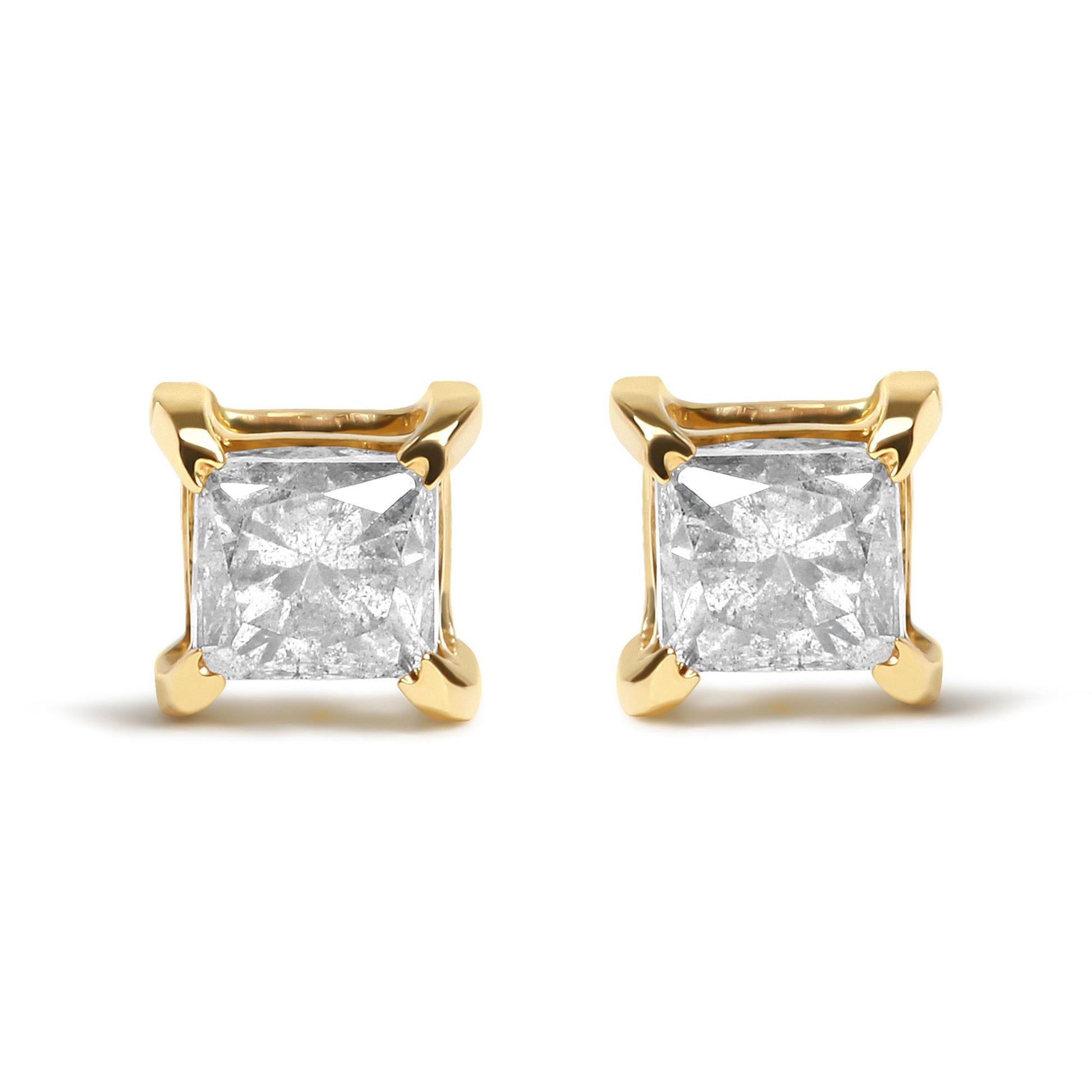 IGI Certified 14K Yellow Gold 5/8 Cttw Princess Diamond 4-Prong Classic Stud