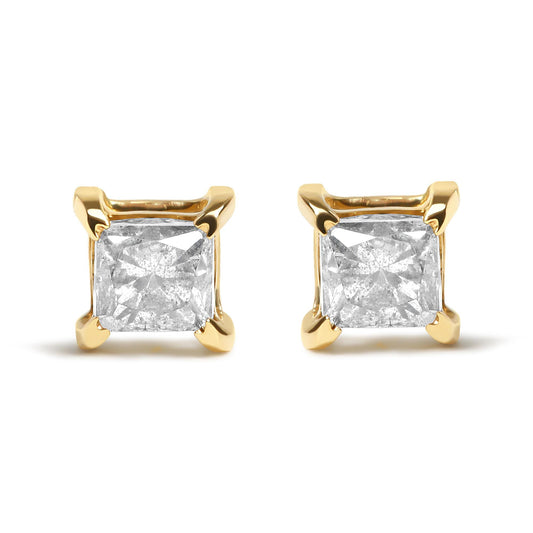 14K Yellow Gold 5/8 Cttw Princess Natural Brown Color Diamond 4-Prong Stud