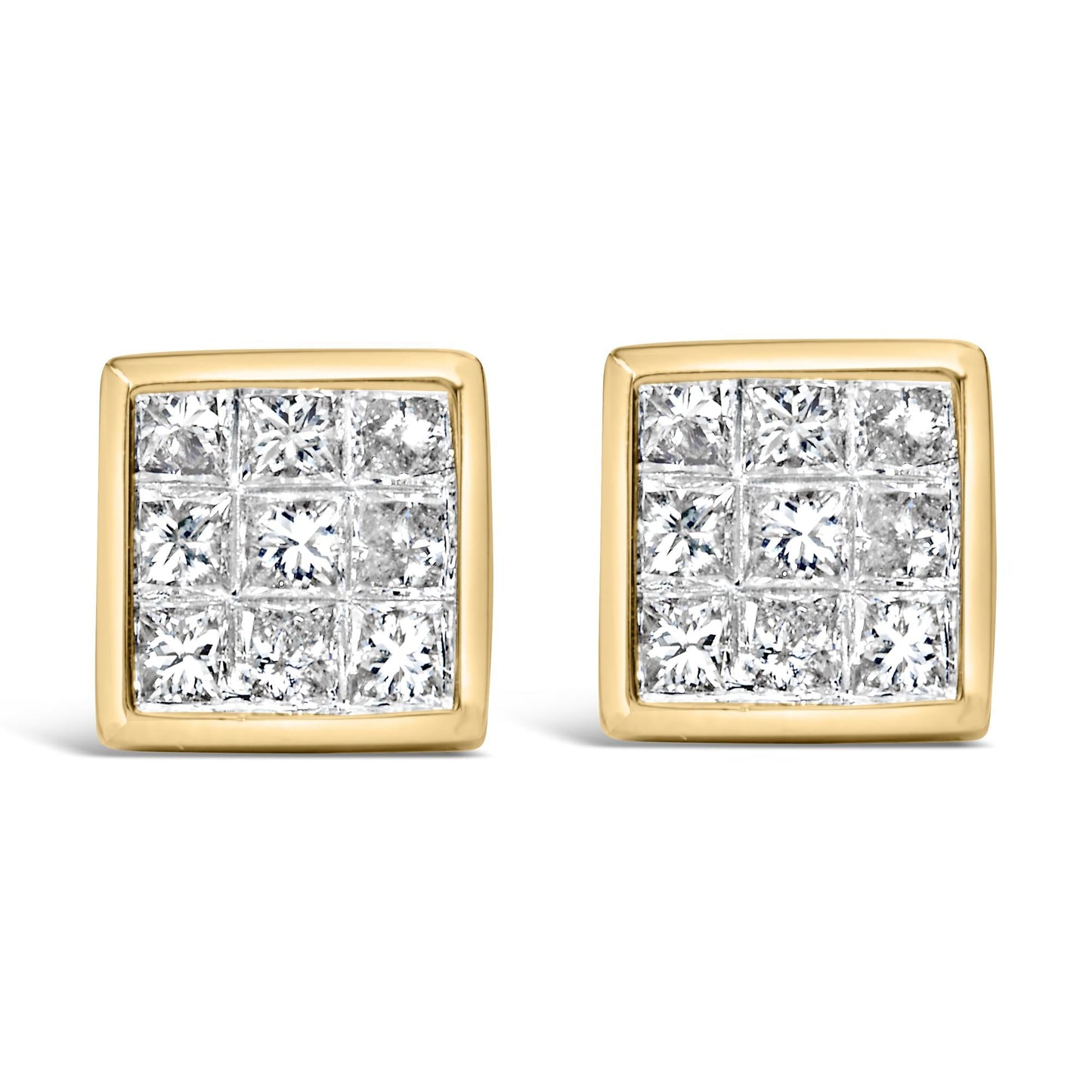 14K Yellow Gold 1.0 Cttw Princess Cut Diamond Composite Stud Earrings