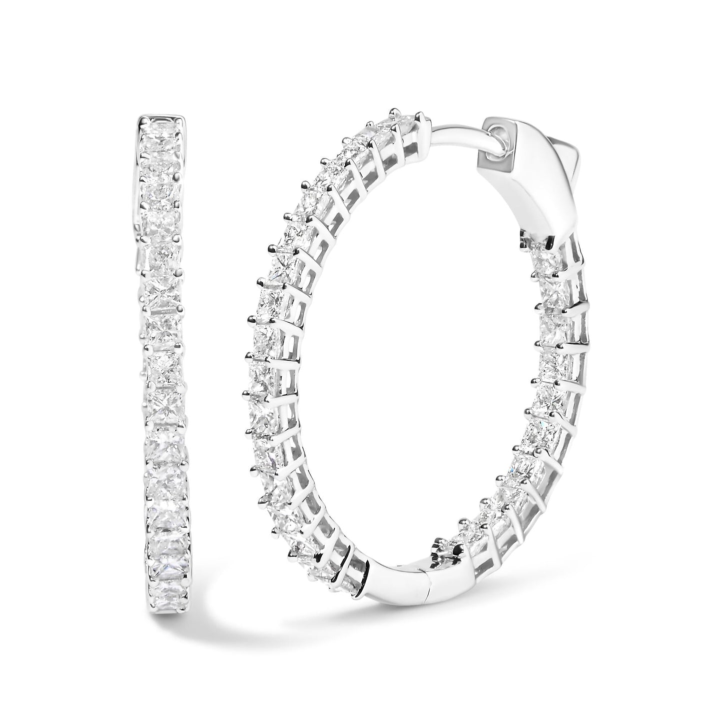 14K White Gold Natural Princess Cut Diamond Inside Out Hoop Earrings (G-H Color