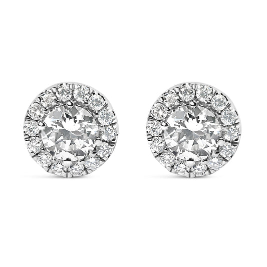 14K White Gold Round Lab-Grown Diamond Halo Stud Earrings (F-G Color VS2-SI1