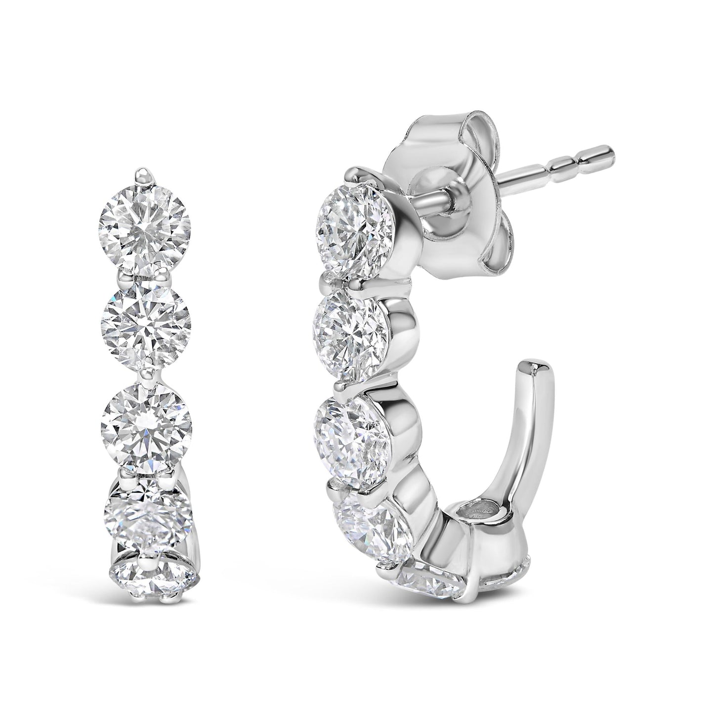 14K White Gold 1 3/4 Cttw Round Lab Grown Diamonds 5 Stone Open Hoop Stud Earrings (F-G Color, VS1-VS2 Clarity)