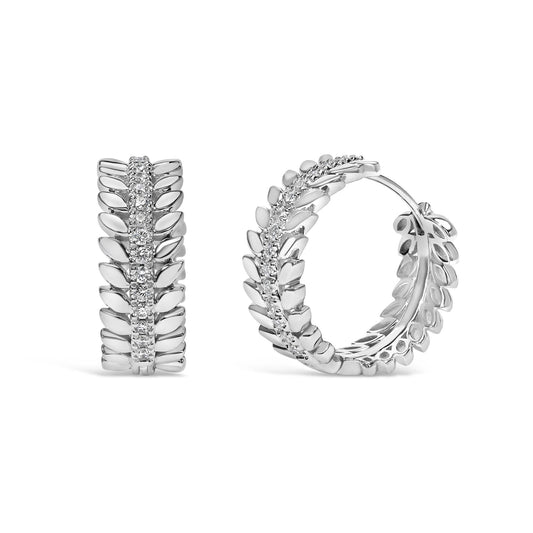 14K White Gold 1/4 Cttw Lab Grown Diamond Leafy Wreath Hoop Earrings (F-G Color