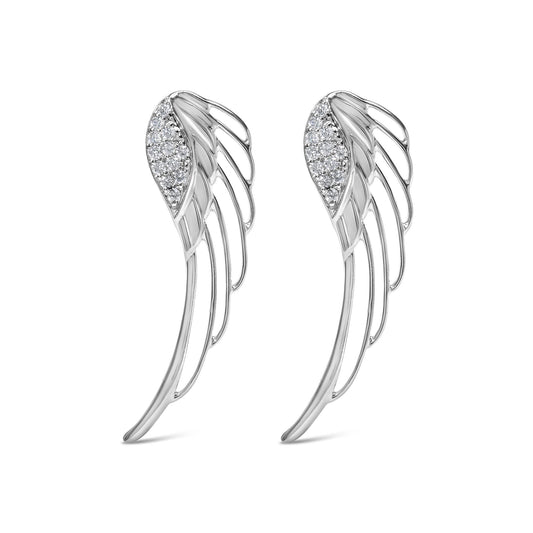 14K White Gold 1/4 Cttw Lab Grown Diamond Angel Wing Stud Earrings (F-G Color