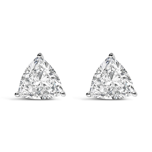 14K White Gold Trillion Cut Lab Grown Diamond 3-Prong Classic Solitaire Stud Earrings (F-G Color, VS2-SI1 Clarity)