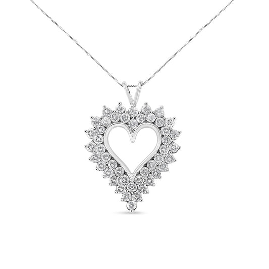 .925 Sterling Silver 4 Cttw Round-Cut Double Row Composite Diamond Heart