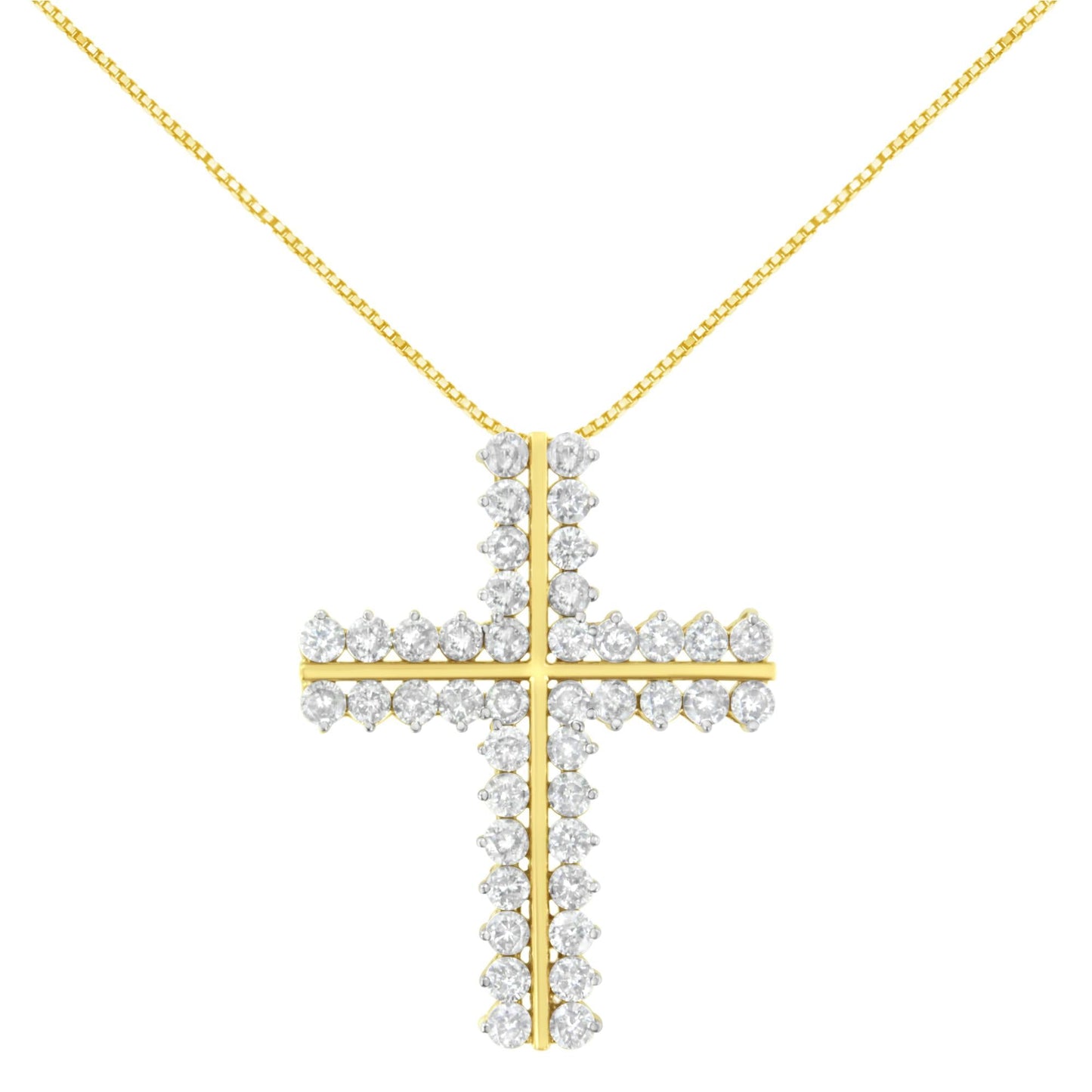 10K Yellow Gold 4.0 Cttw Diamond Two Row Cross 18’’ Pendant Necklace (J-K