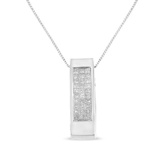 14K Gold 1/2 Cttw Invisible Set Princess Cut Diamond Vertical Bar Block Pendant