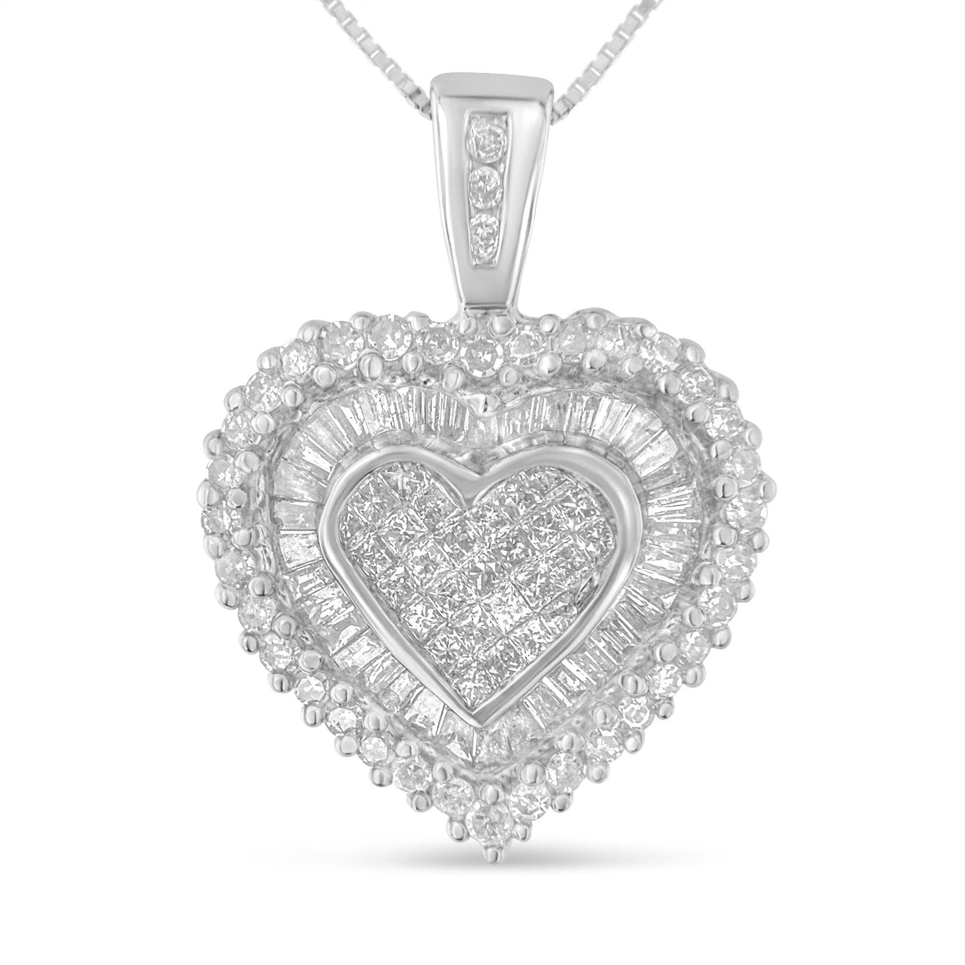 10K White Gold 1 cttw Multi Cut 1 cttw Diamond Heart Pendant Necklace (H-I