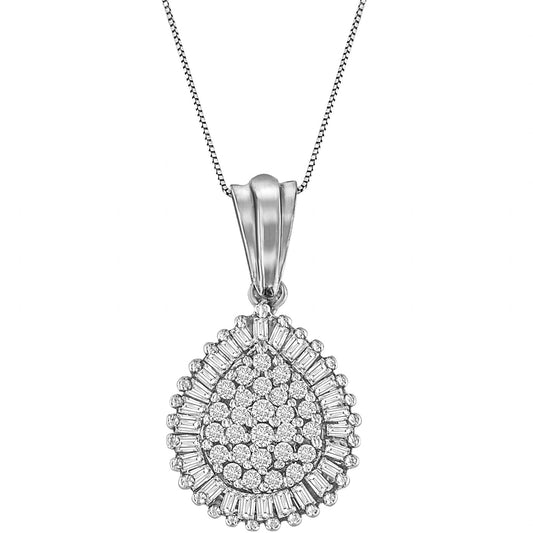 10K Gold 1/2 Cttw Round and Bagutte-Cut Diamond Teardrop 18’’ Pendant