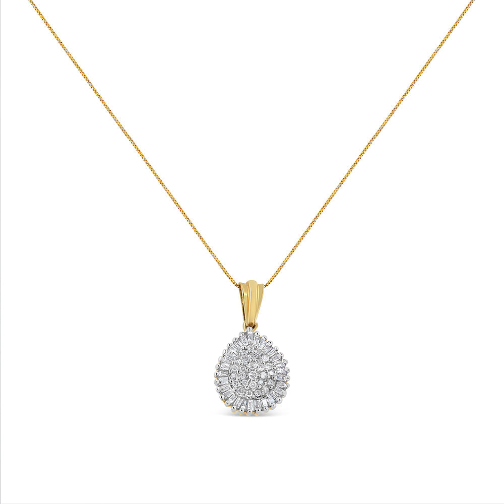 10K Gold 1/2 Cttw Round and Bagutte-Cut Diamond Teardrop 18’’ Pendant