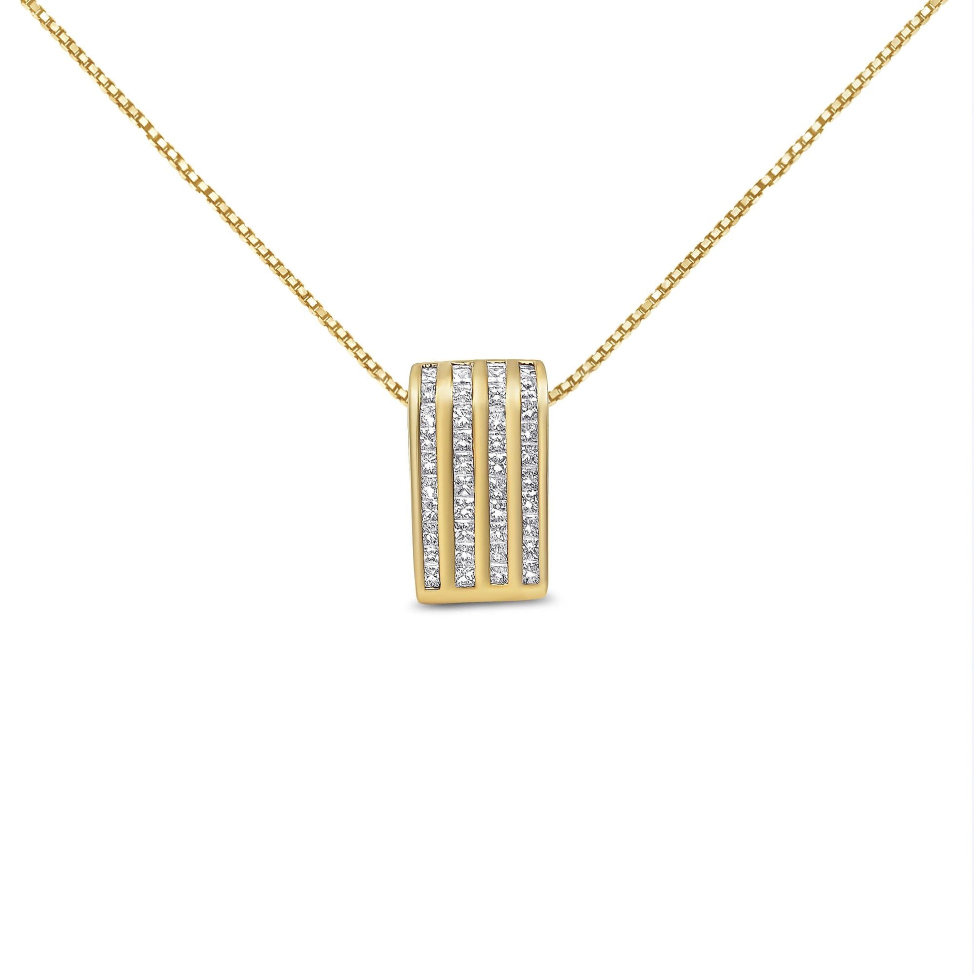 14K Yellow Gold 2 1/3 cttw Princess Cut Diamond Block Pendant Necklace (H-I