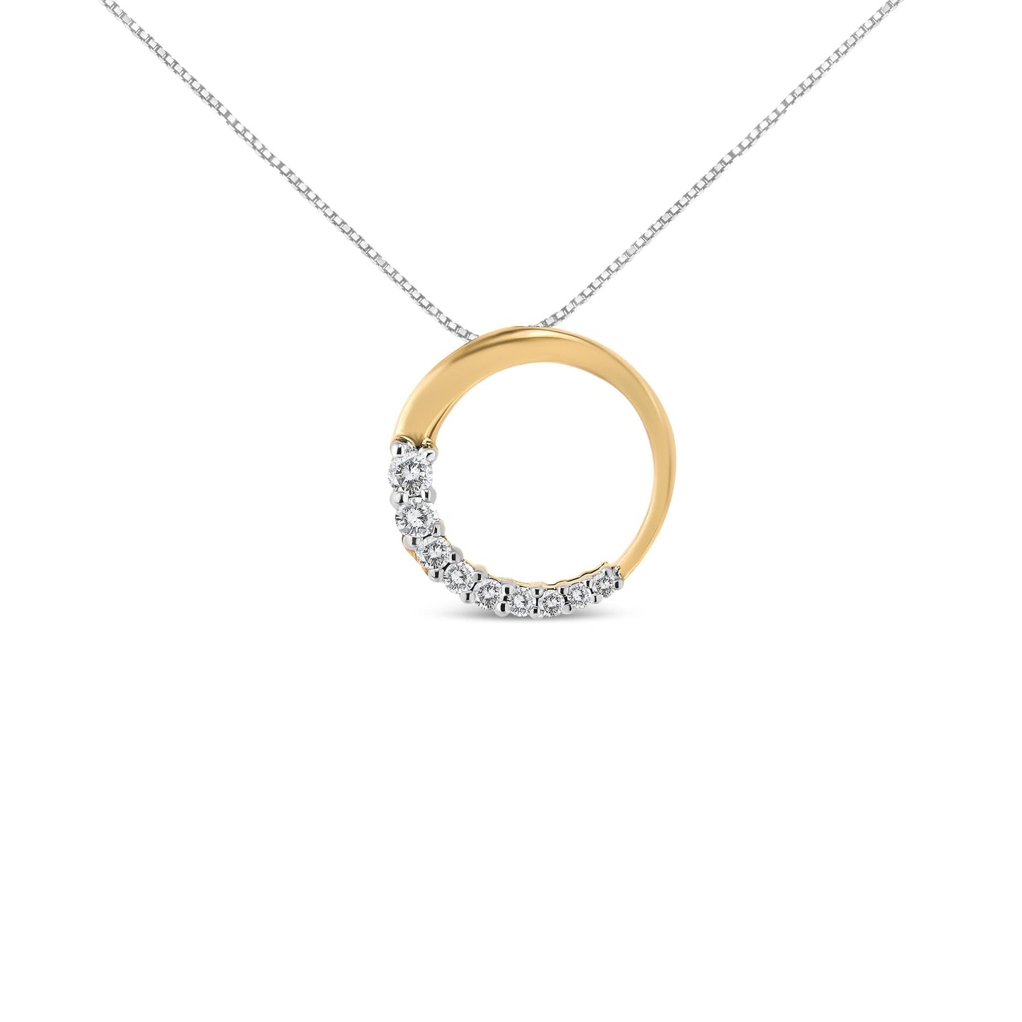 14K Gold 1/4 Cttw Round-Cut Graduating Diamond Open Circle Hoop 18’’