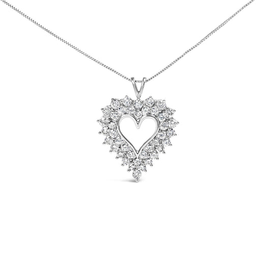 925 Sterling Silver 4.0 Cttw Diamond Two Row Open Heart 18’’ Pendant