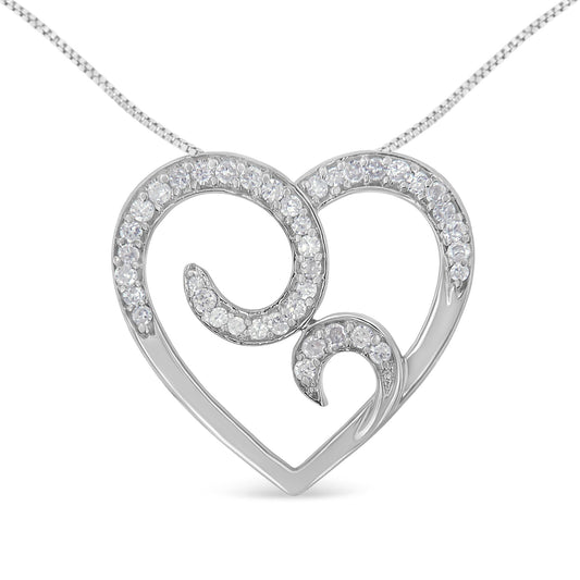 .925 Sterling Silver 1/4 cttw Round Diamond Heart Pendant Necklace (H-I I1-I2)