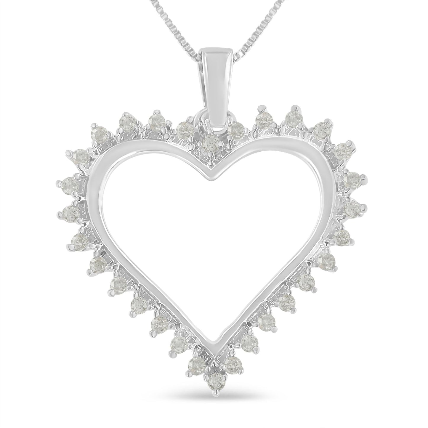 .925 Sterling Silver 1/4 cttw 3-Prong Diamond Open Heart 18’’ Pendant