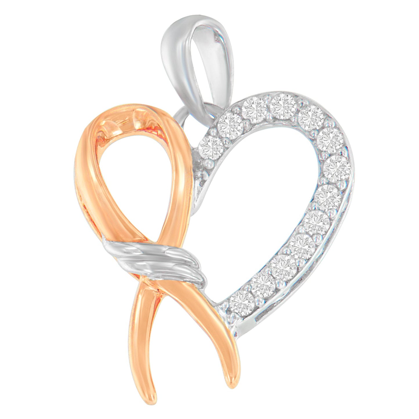 Two-Toned.925 Sterling Silver 1/5 cttw Round Cut Diamond Ribbon Heart Accent