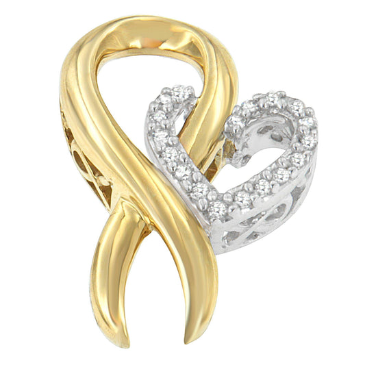 10K Yellow Gold and.925 Sterling Silver 1/10 cttw Diamond Heart Pendant