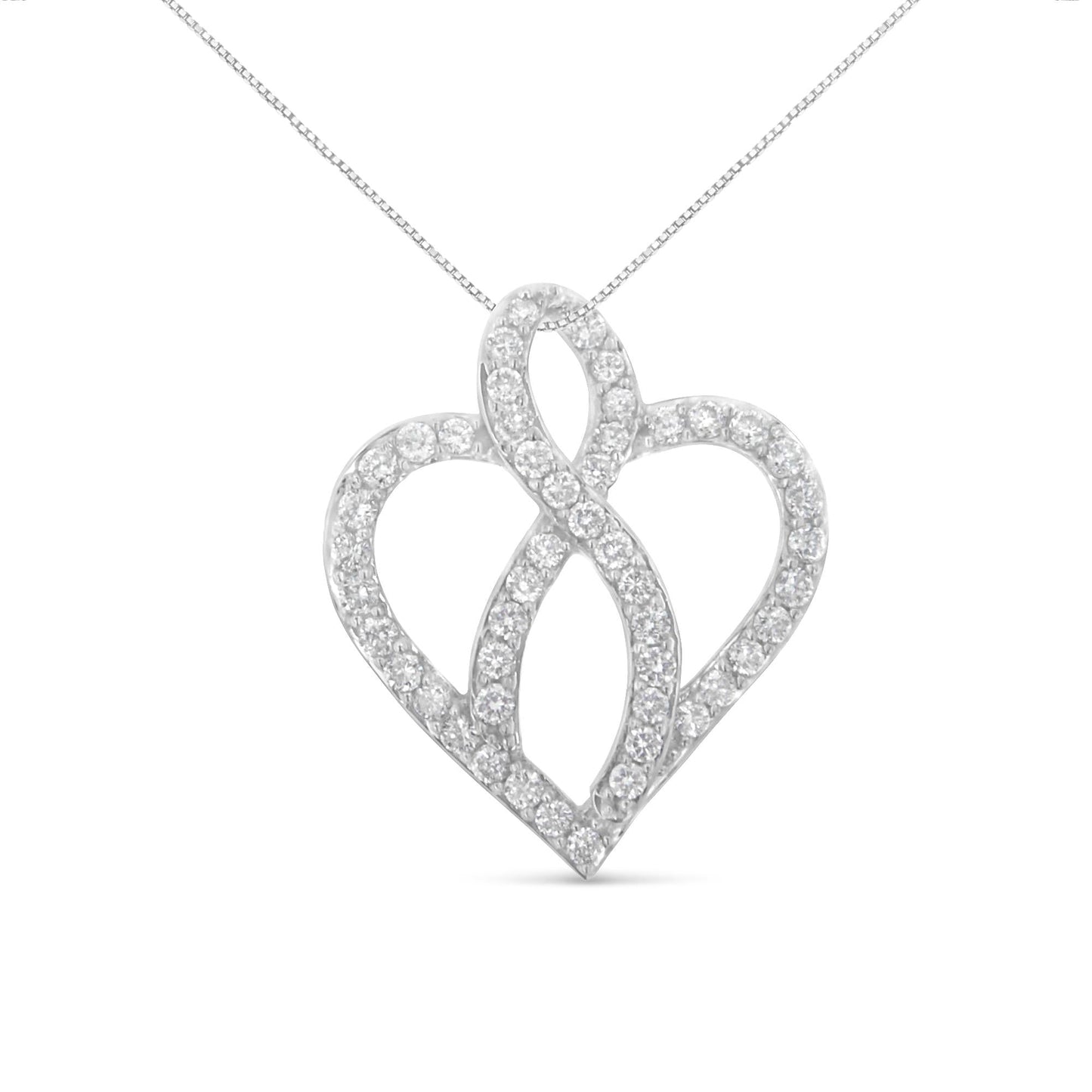 14KT White Gold 1 cttw Diamond Heart Ribbon Pendant Necklace (H-I I1-I2)