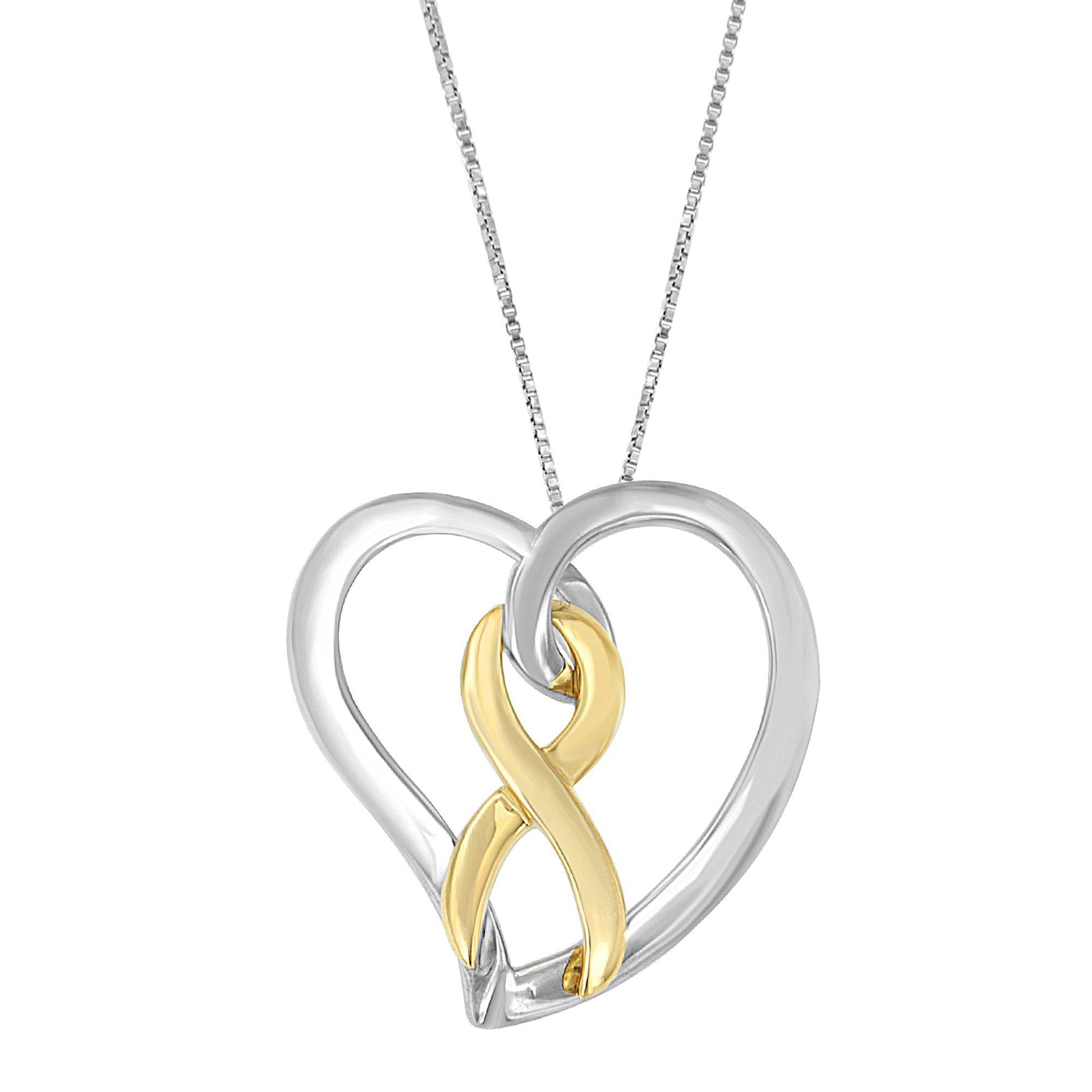 14K Gold and Silver Heart Bow Pendant Necklace - Necklaces/Pendant/Pendant