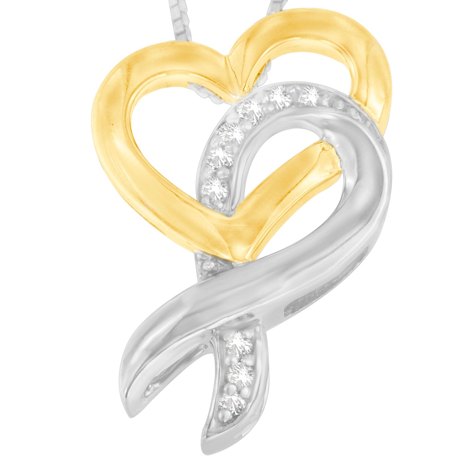 10K Yellow Gold and.925 Sterling Silver 1/20 cttw Diamond Ribbon-Heart Pendant