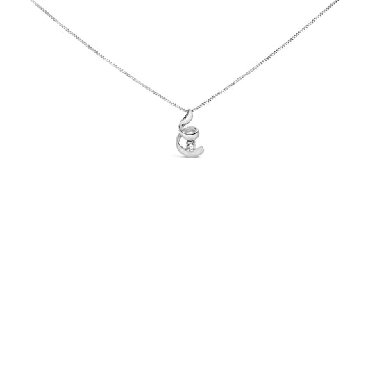 10K White Gold 1/10 Cttw Diamond Solitaire Spiral 18’’ Pendant Necklace