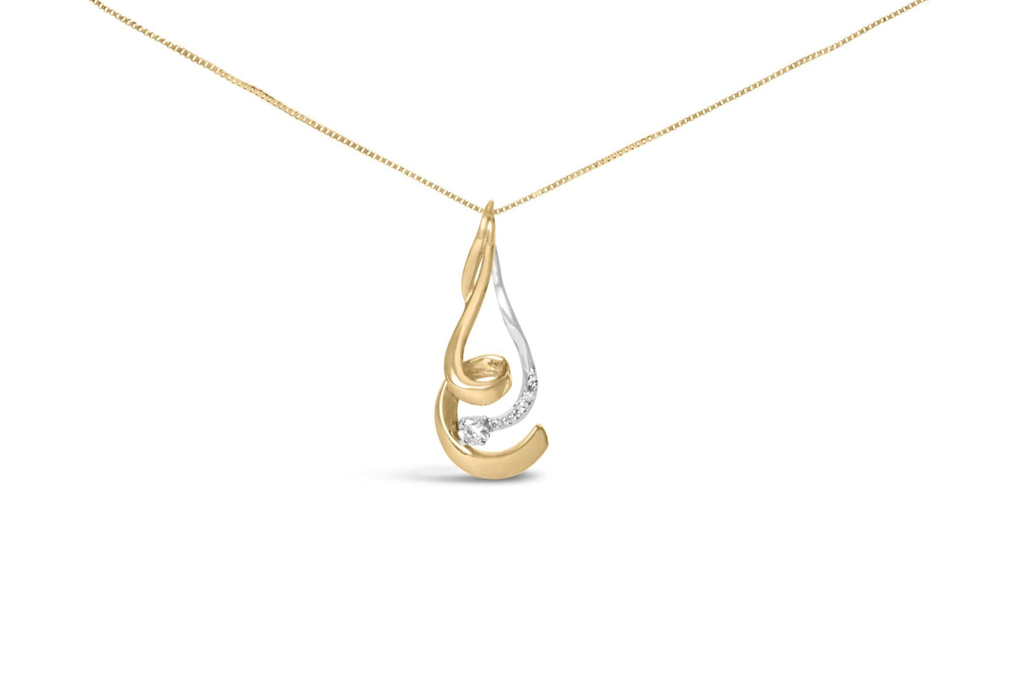 Espira 10K Two-Tone Gold 1/10 cttw Round Cut Diamond Swirl Pendant Necklace