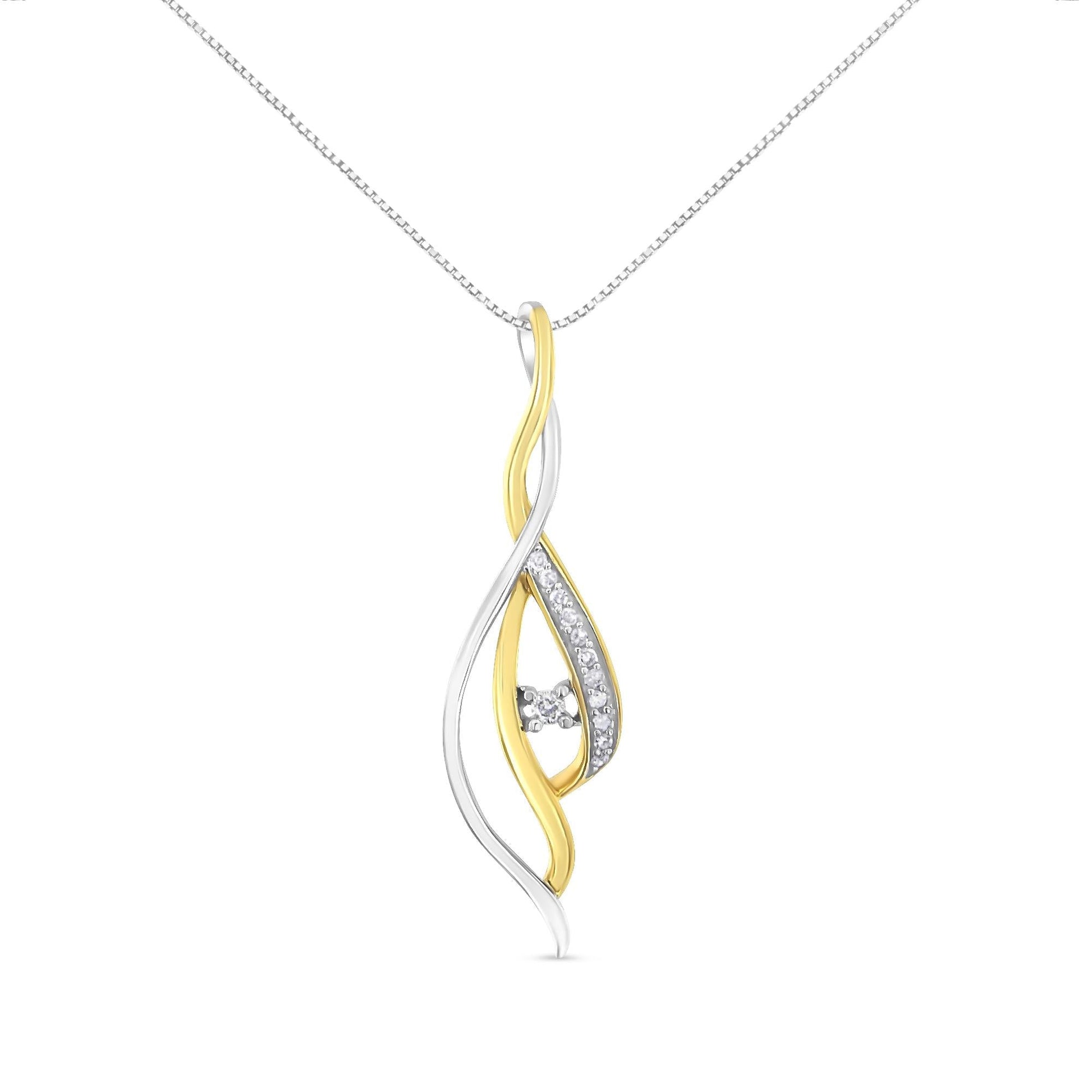 10K Yellow and White Gold Round Cut Diamond Accent Cascade 18’’ Pendant