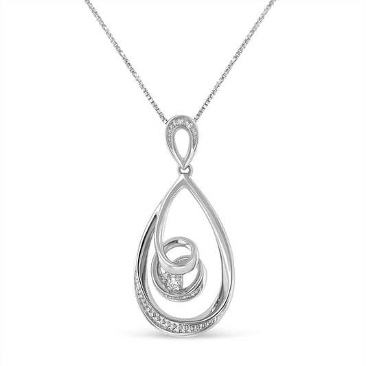 Espira.925 Sterling Silver 1/25 cttw Diamond Accent Tear Drop Swirl Pendant