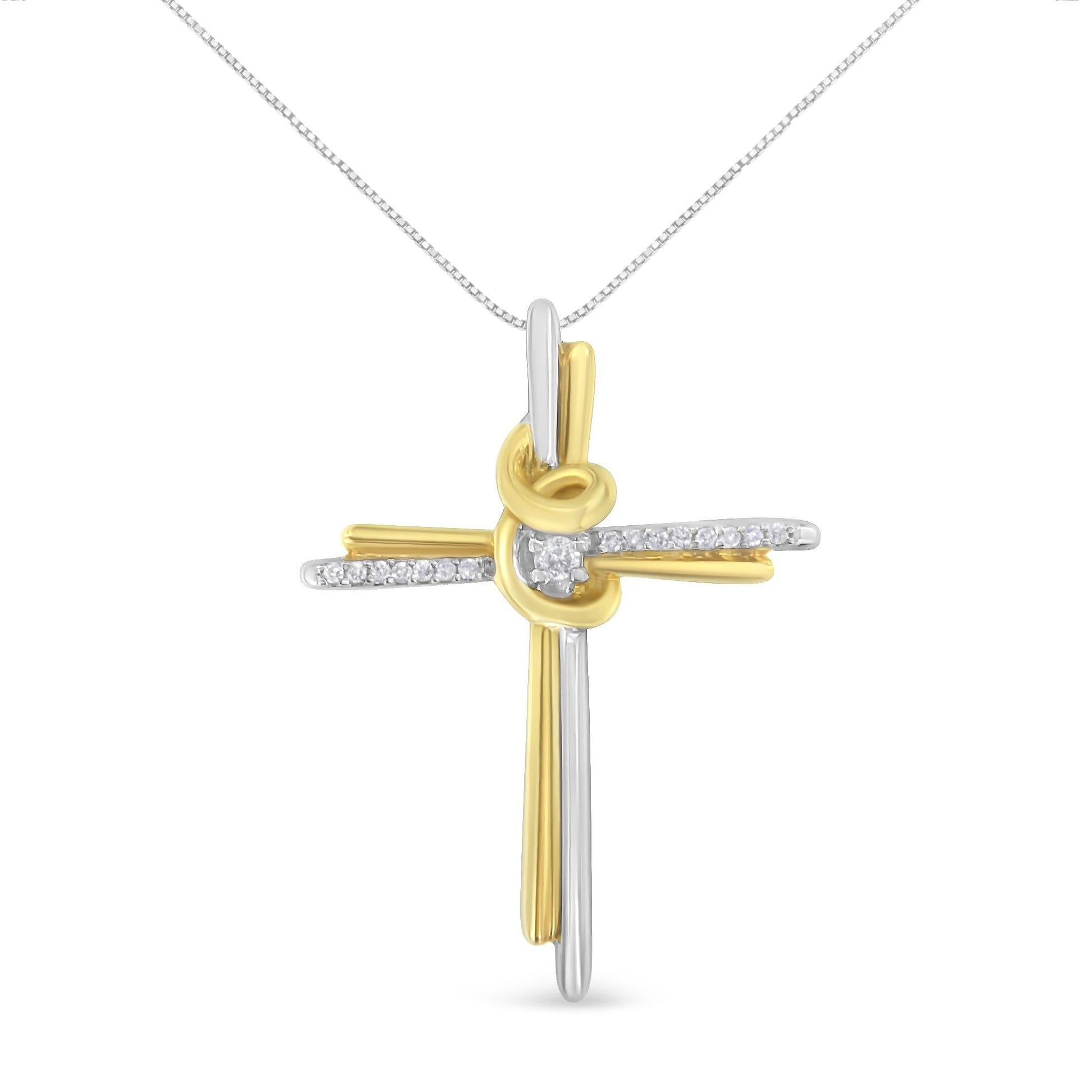 Espira 10K Two-Tone Yellow & White Gold Diamond-Accented Cross 18’’ Pendant