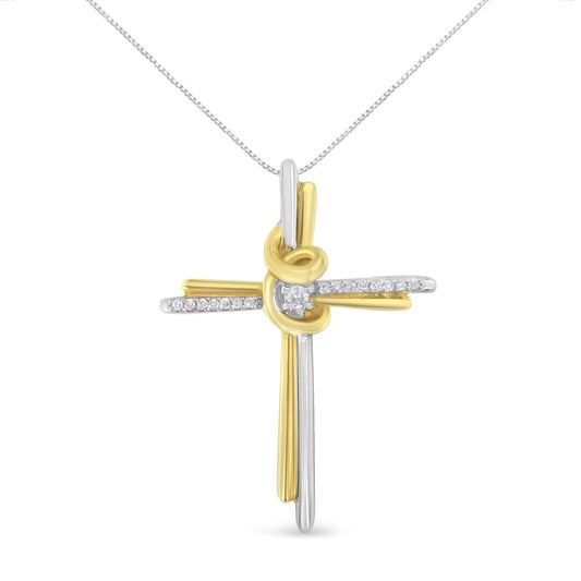 Espira 10K Two-Tone Yellow & White Gold Diamond-Accented Cross 18’’ Pendant